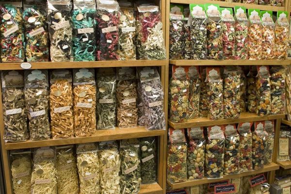 Italy, Venice Store shelves filled with pastas